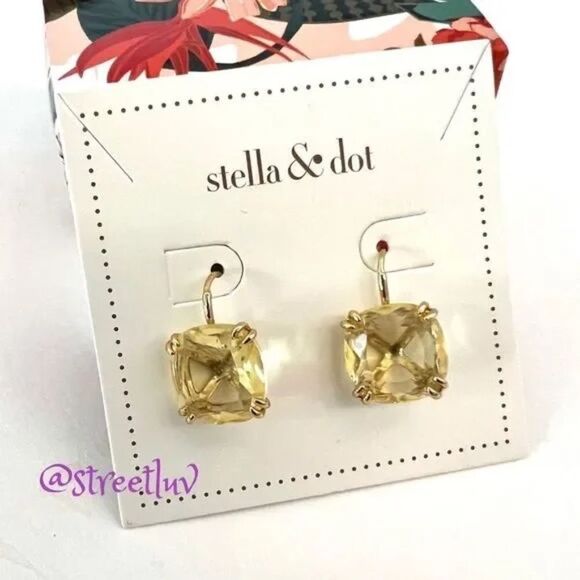 stella & dot ~ luxe cushion cut drop earrings ~ citrine canary yellow - Picture 6 of 7